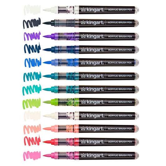 KINGART - PRO Acryl-Pinselstifte – 12 Lettering-Farben