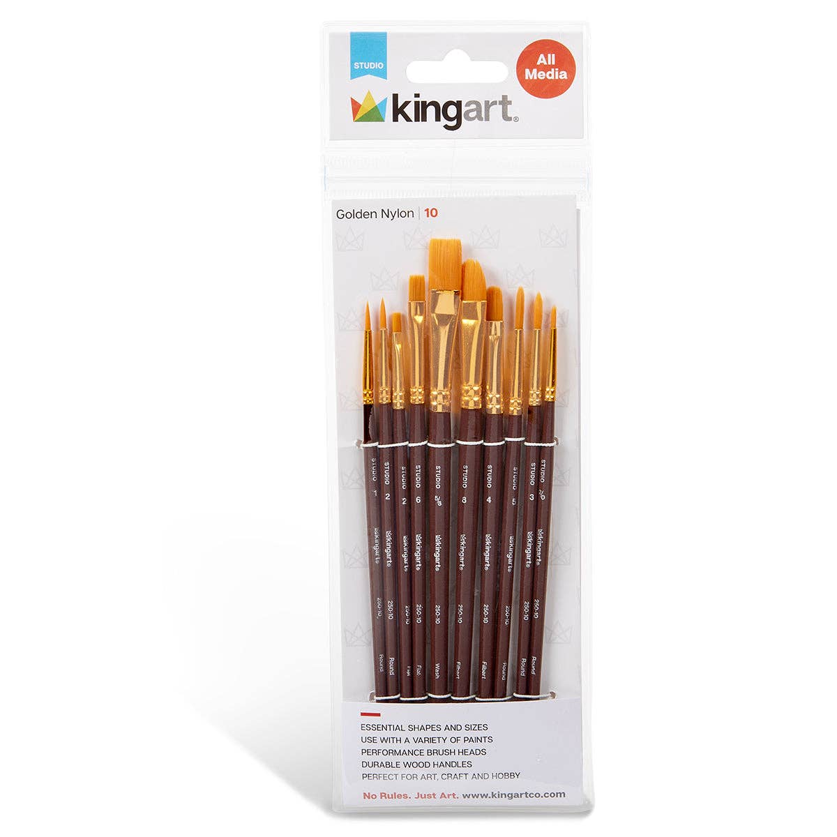 KINGART - Studio Mixed-Media Gold‑Nylon‑Pinselset – 10 St.