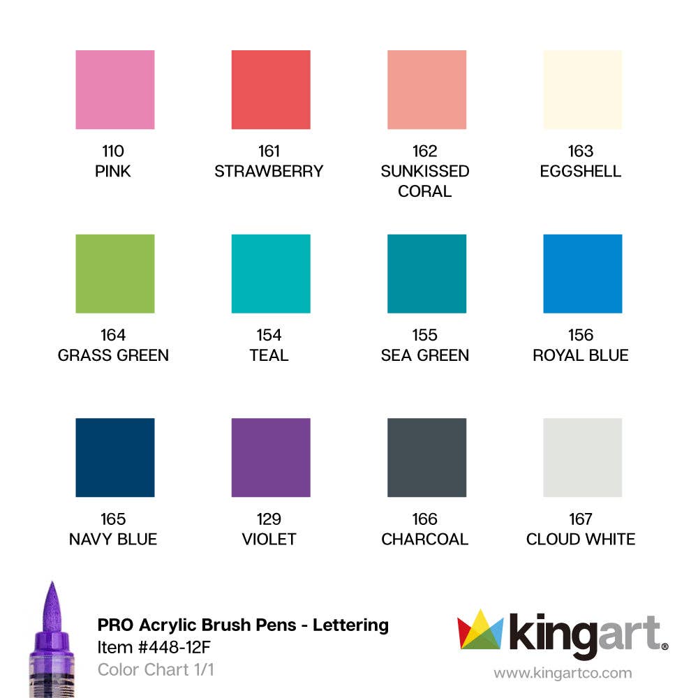 KINGART - PRO Acryl-Pinselstifte – 12 Lettering-Farben