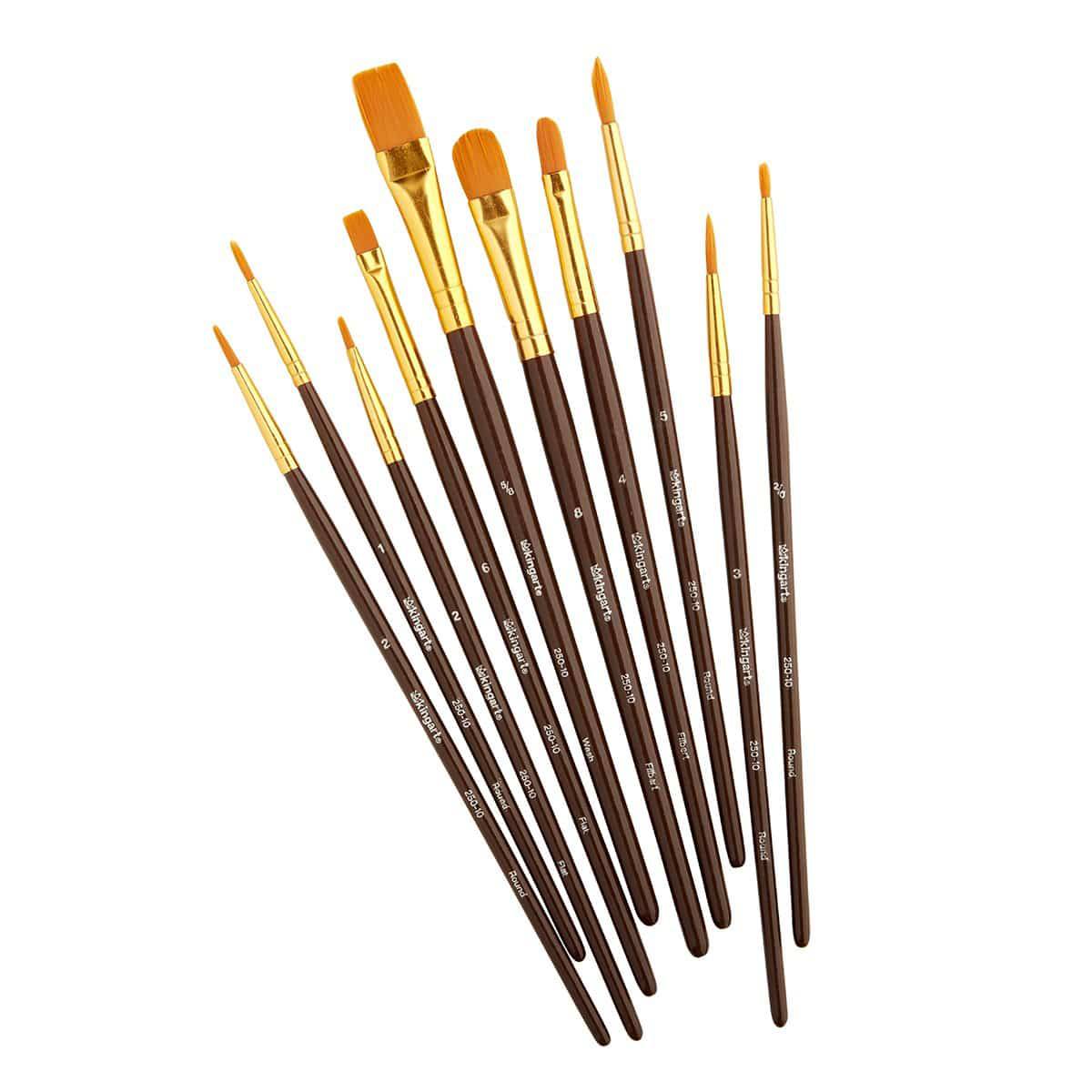 KINGART - Studio Mixed-Media Gold‑Nylon‑Pinselset – 10 St.