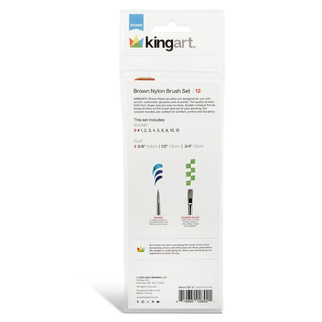KINGART - Studio Mixed Media Gold-Nylon-Pinselset – 12 Stück