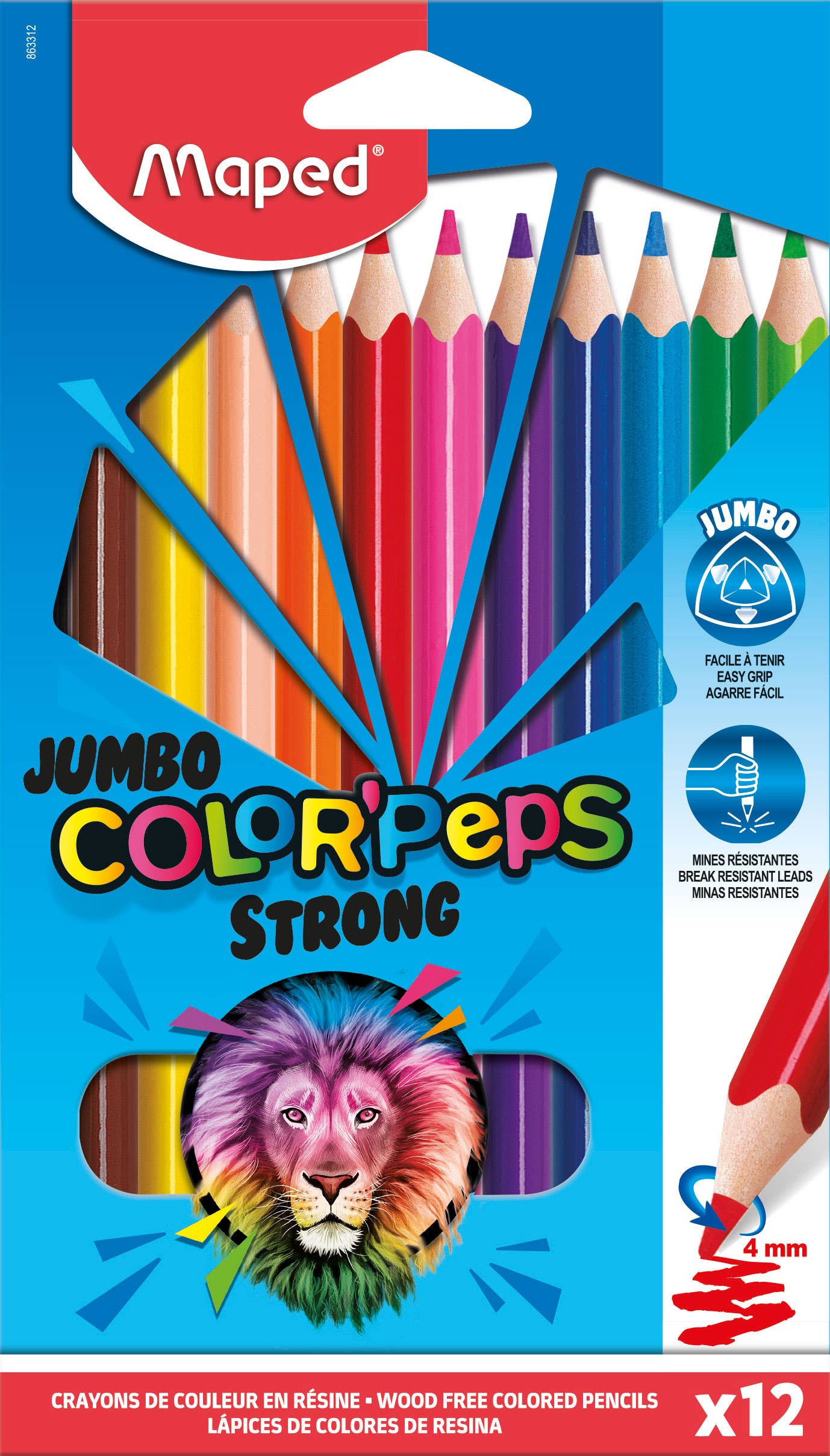 Maped Deutschland GmbH - Buntstifte Color'Peps Strong Jumbo Holzfrei X12 - Blistersch