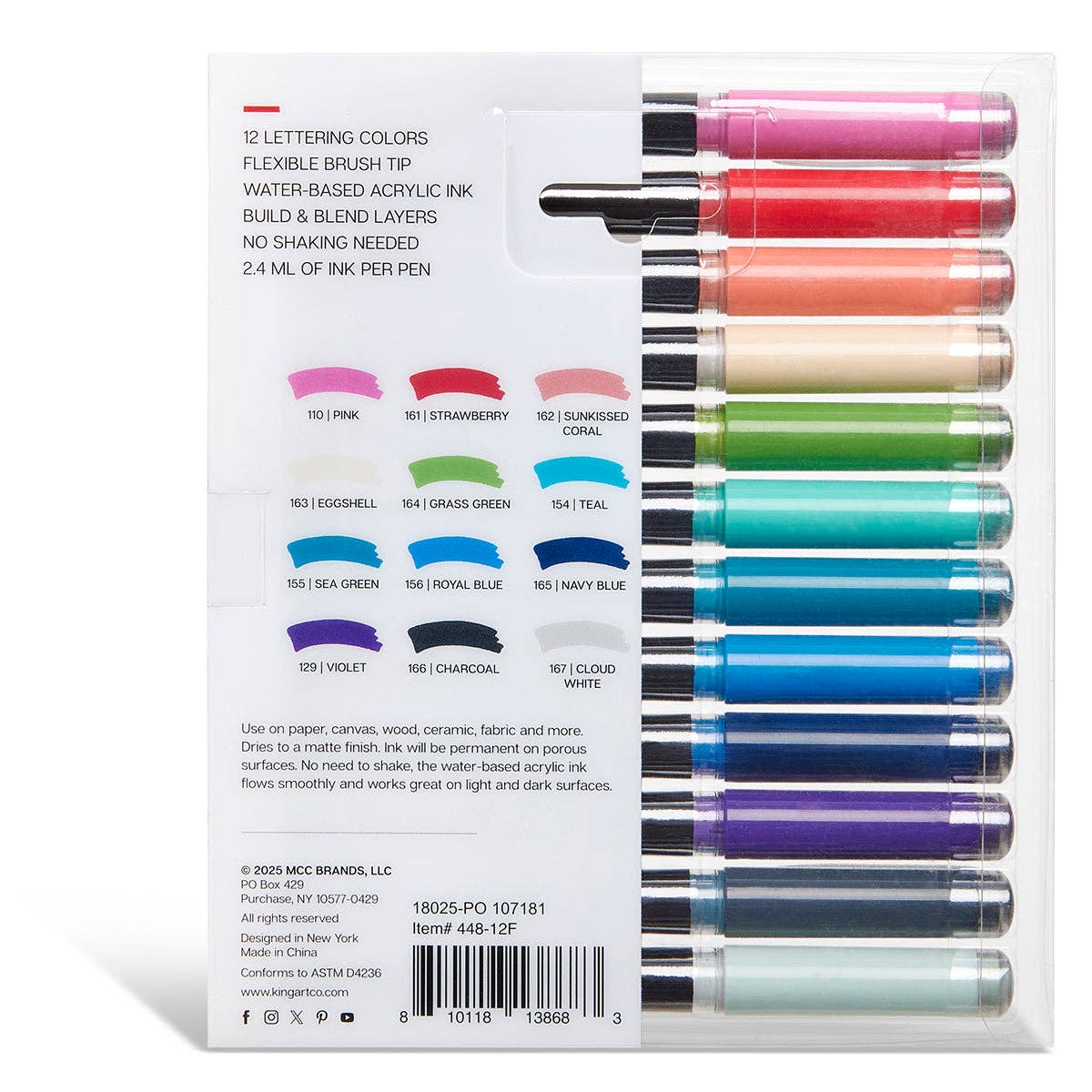 KINGART - PRO Acryl-Pinselstifte – 12 Lettering-Farben