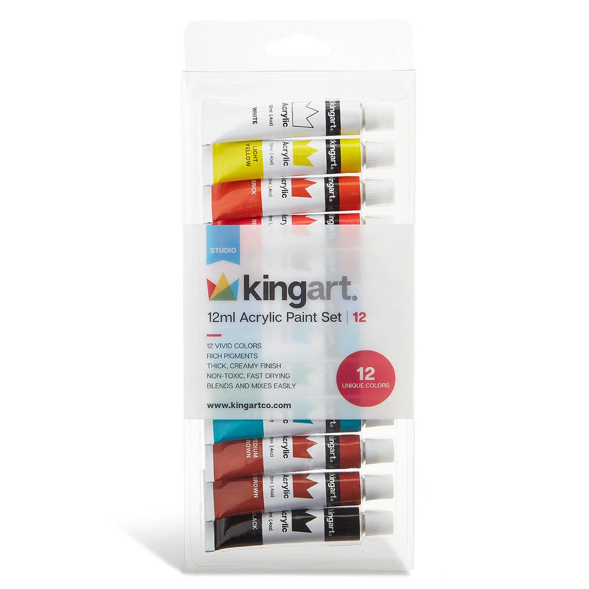 KINGART - Studio-Acrylfarbe – 12 Farben, 12 ml