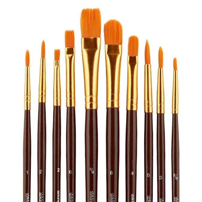 KINGART - Studio Mixed-Media Gold‑Nylon‑Pinselset – 10 St.