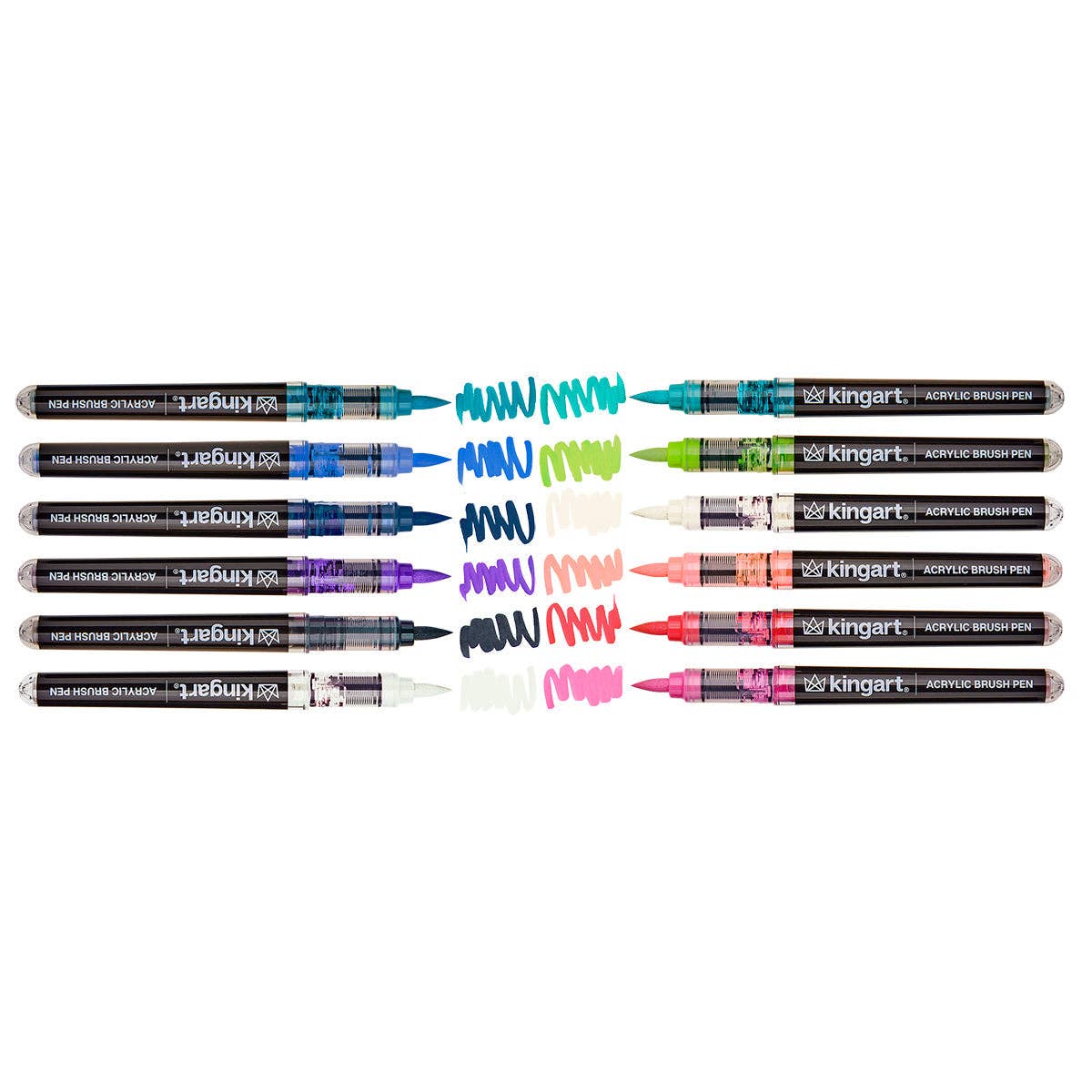 KINGART - PRO Acryl-Pinselstifte – 12 Lettering-Farben