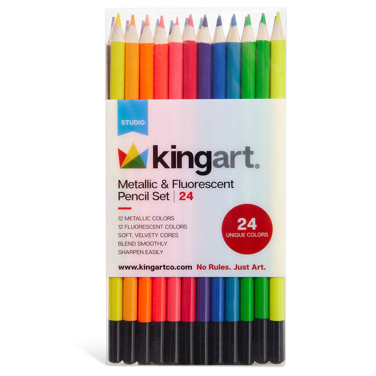 KINGART - Studio-Buntstifte-Set – Metallic- und Neonfarben – 24 Stück