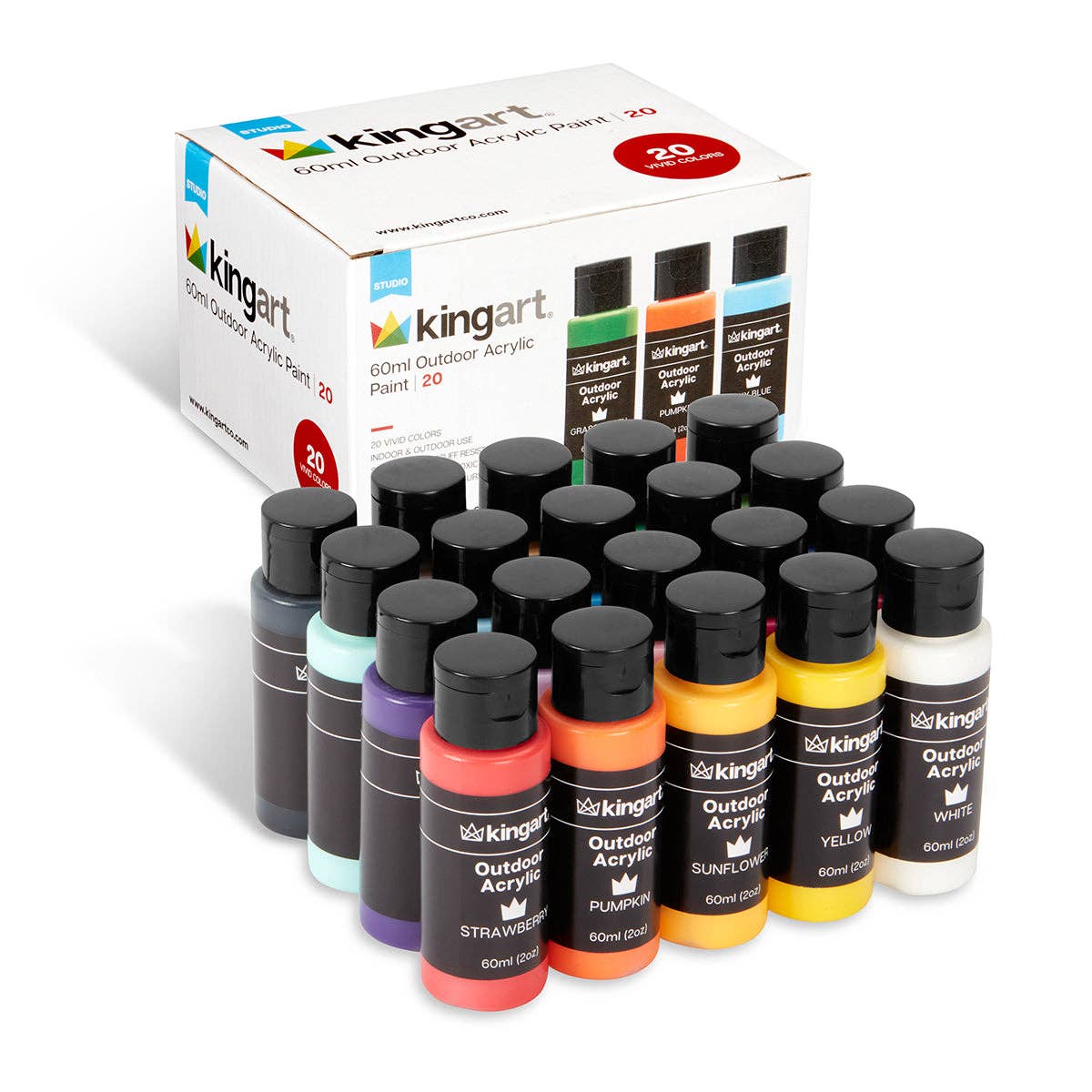 KINGART - Outdoor-Acrylfarbe – 60-ml-Flaschen – 20 Farben