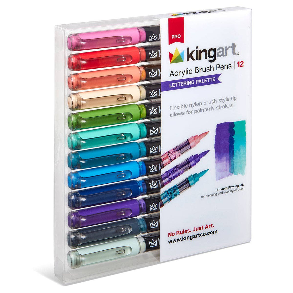 KINGART - PRO Acryl-Pinselstifte – 12 Lettering-Farben