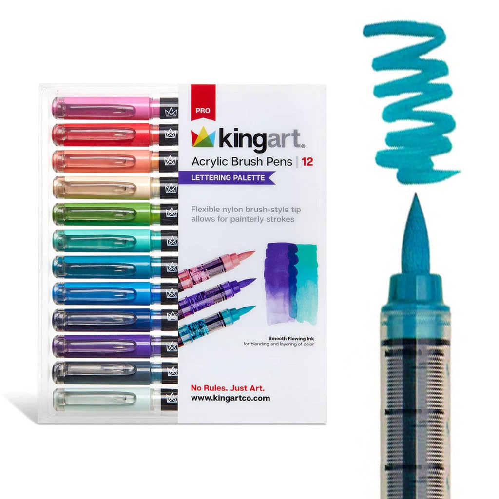 KINGART - PRO Acryl-Pinselstifte – 12 Lettering-Farben