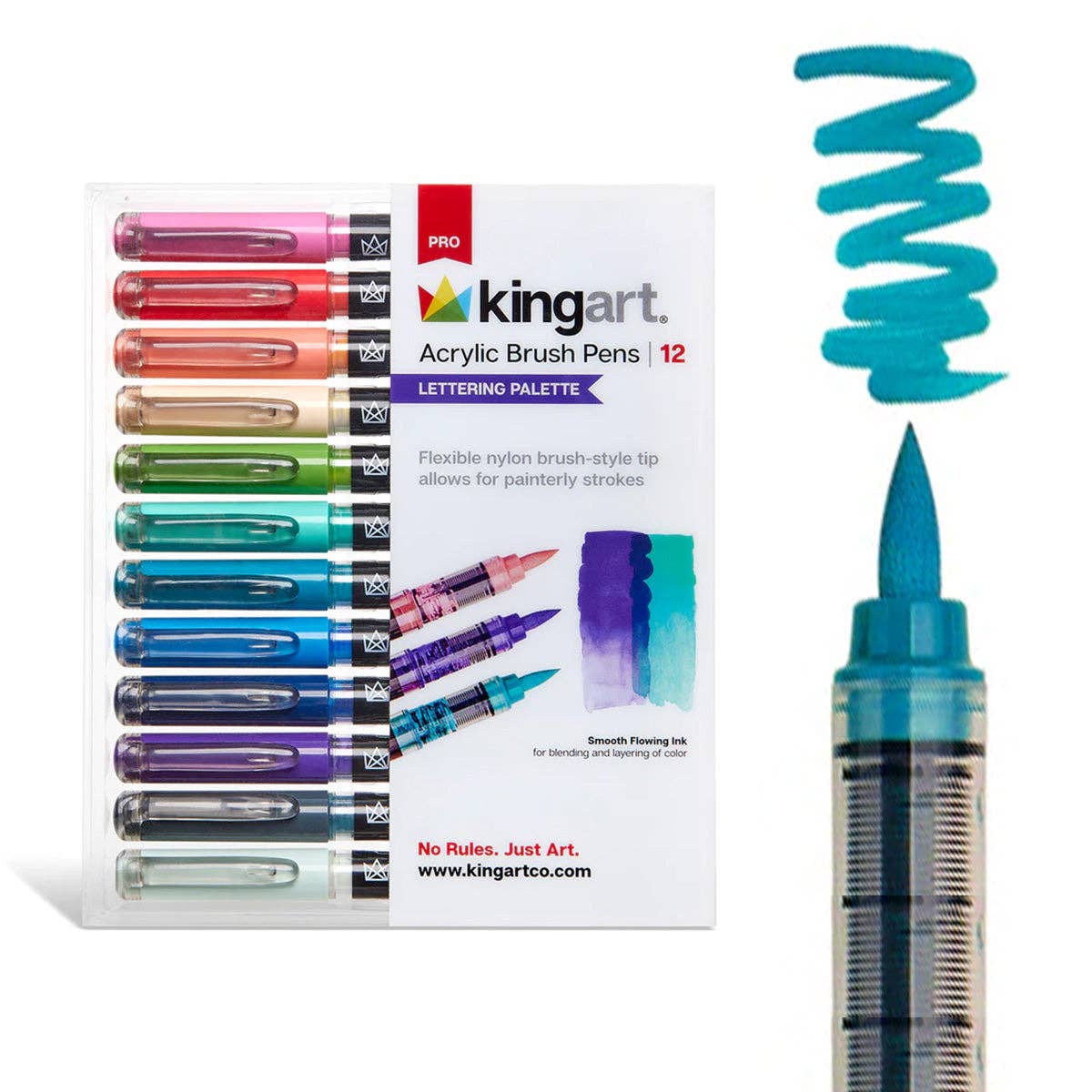 KINGART - PRO Acryl-Pinselstifte – 12 Lettering-Farben