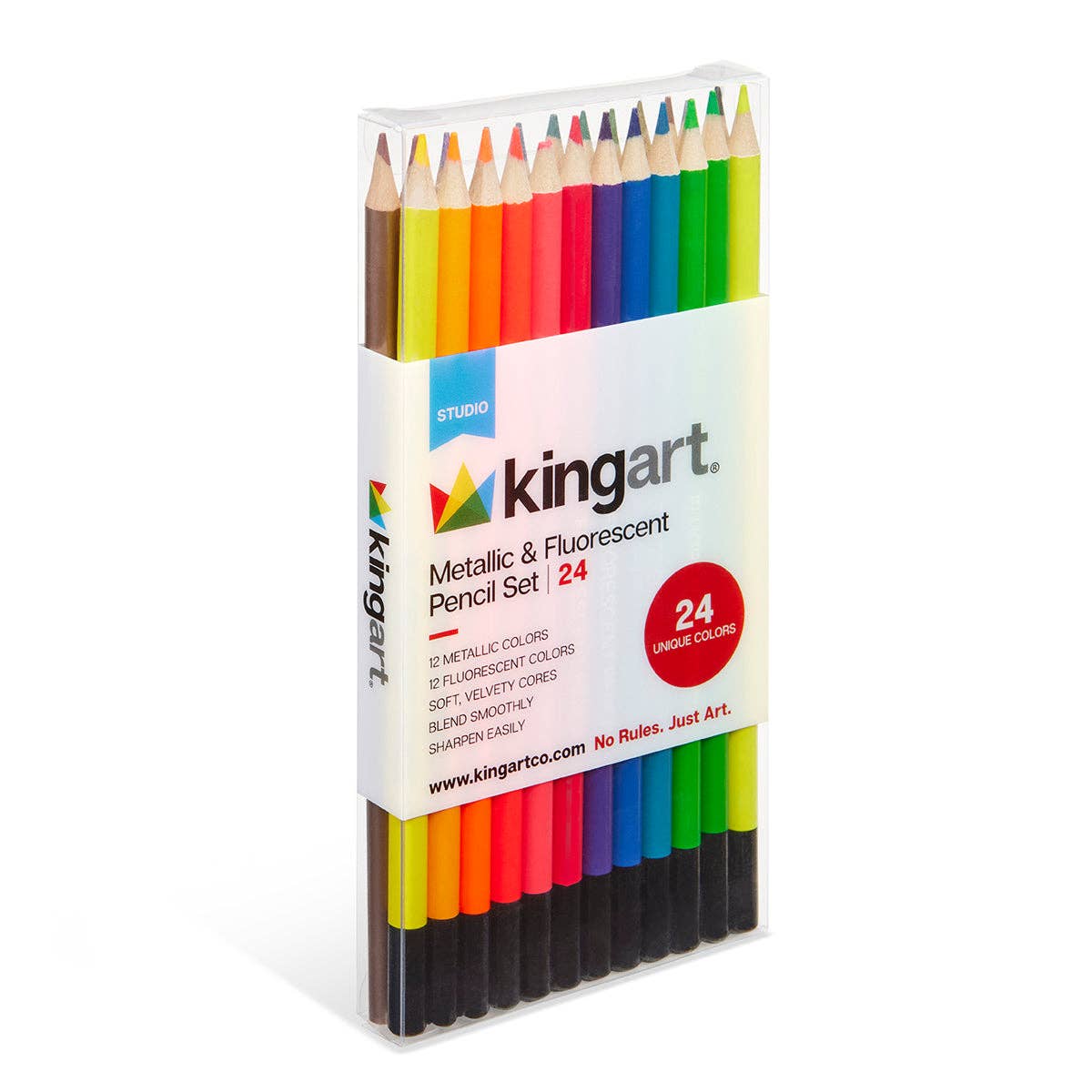 KINGART - Studio-Buntstifte-Set – Metallic- und Neonfarben – 24 Stück