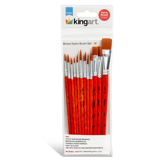 KINGART - Studio Mixed Media Gold-Nylon-Pinselset – 12 Stück