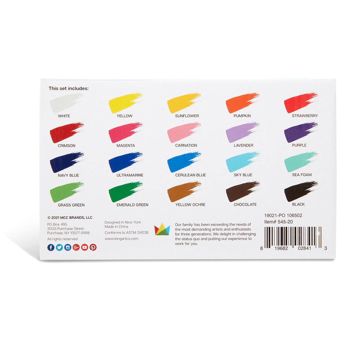 KINGART - Outdoor-Acrylfarbe – 60-ml-Flaschen – 20 Farben