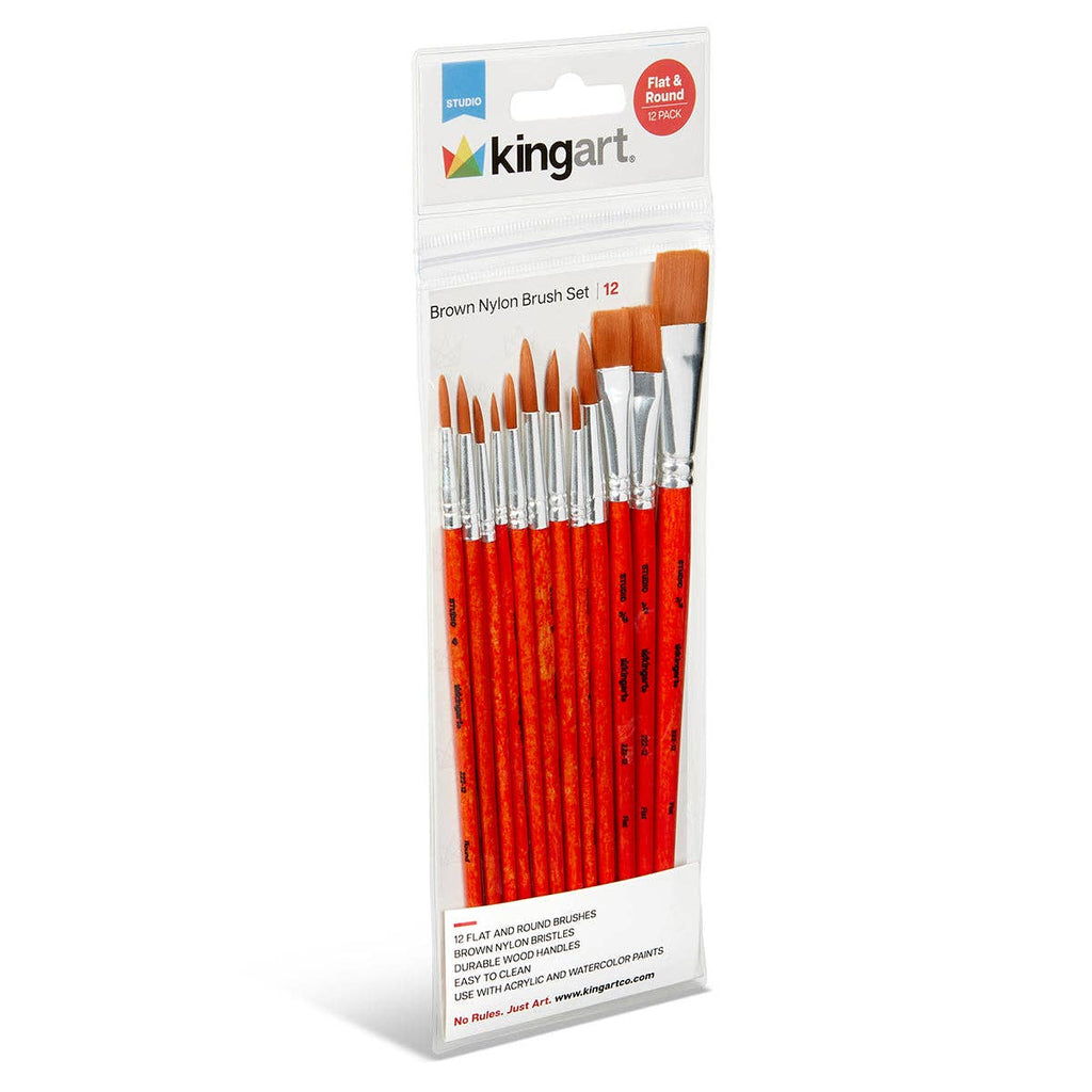 KINGART - Studio Mixed Media Gold-Nylon-Pinselset – 12 Stück