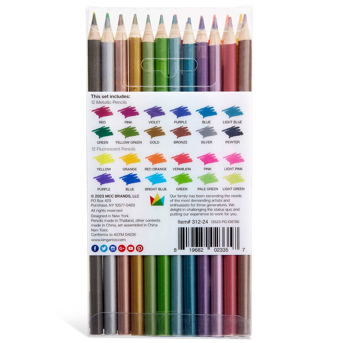 KINGART - Studio-Buntstifte-Set – Metallic- und Neonfarben – 24 Stück