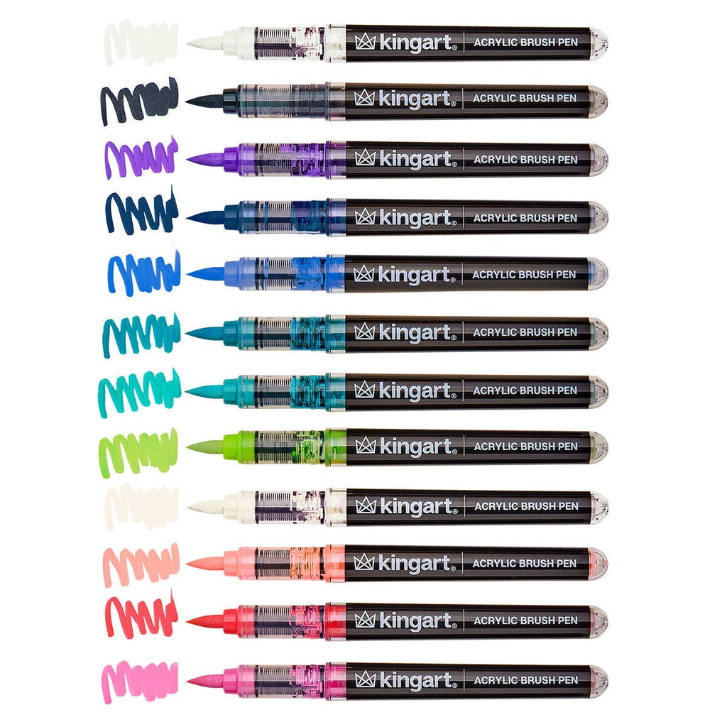 KINGART - PRO Acryl-Pinselstifte – 12 Lettering-Farben